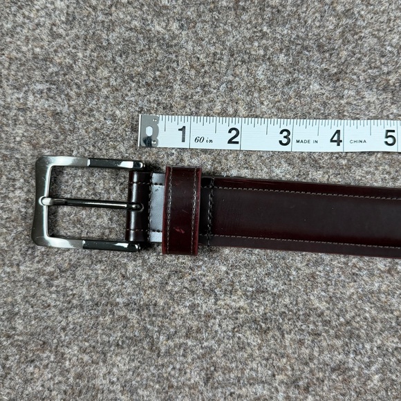 Johnston & Murphy Brown Maroon Red Leather Belt Men Size 38 Silver Square Buckle - Picture 10 of 12